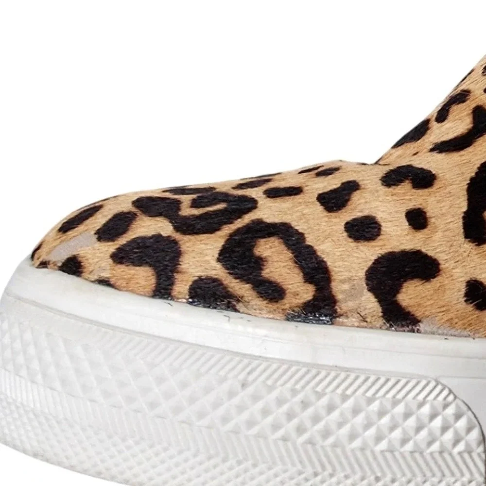 Steve Madden Wedgie Leopard Cow Hair Leather Hidden Wedge Zip Up Sneakers 8M